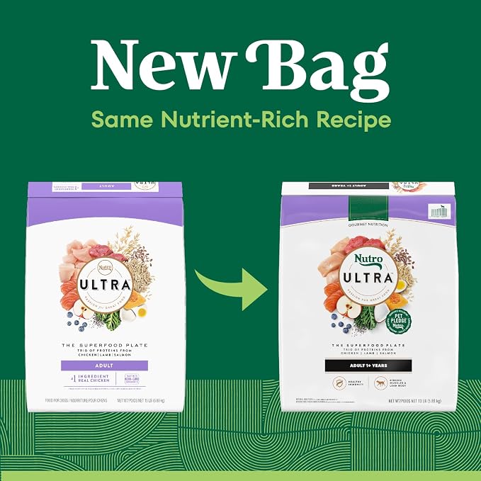 Nutro Ultra Dry Dog Food for Adult Dogs with a Trio of Proteins from Chicken, Lamb and Salmon, 13 lb. Bag