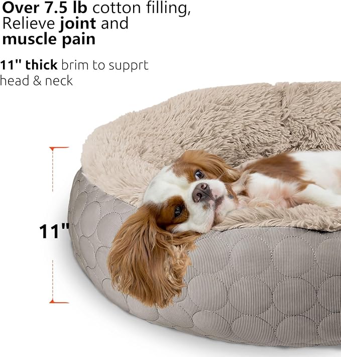 HACHIKITTY Dog Bed, Orthopedic, Round, X-Large, Taupe (30x24x16in), for Medium Large Dogs & Cats, Cooling Warming, Polyester, Hypoallergenic