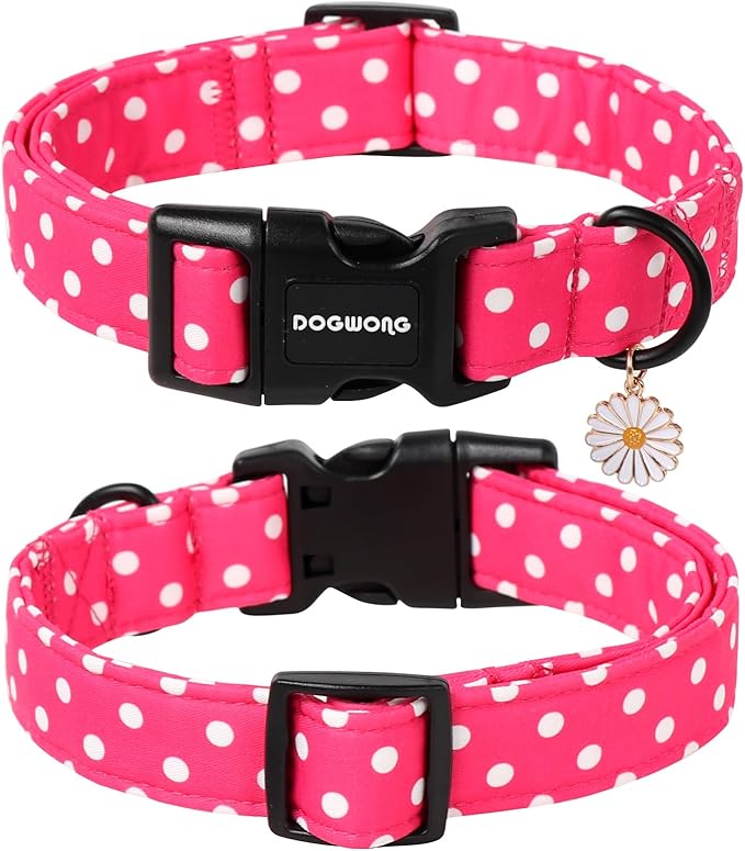 DOGWONG Pink Girl Dog Collar, Cute Pink Female Dog Collars, Adjustable Cute Pet Collars Girl Design Dog Collar for Small Medium Large Dogs,XS