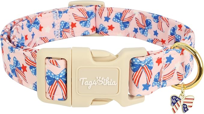 4th of July Independence Day Dog Collar, Cotton Adjustable Pet Collar for Small Medium Large Dogs, Patriotic Puppy Collar, Cute Summer Holiday Collars for Girl Boy Dogs-XS
