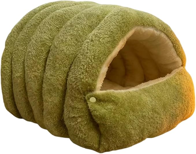 Cozy Monster Cat Bed, Warm Winter Cat Cave with Removable Cushion, Calming Anti-Anxiety Sherpa Fleece Pet Bed for Indoor Cats & Small Dogs, Washable 360° Nesting Design (C - Green, Large)