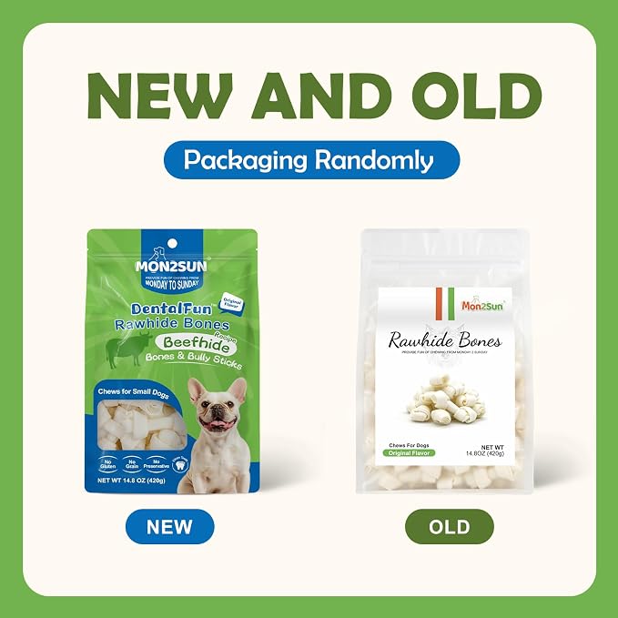 MON2SUN Dog Rawhide Knot Bones Mini Bones Rawhide Chews Natural 2.5 Inch 60 Count for Puppy and Small Dogs
