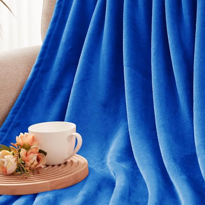 Exclusivo Mezcla Fleece Throw XL Blanket for Couch, Sofa, Super Soft and Warm Cobalt Blue Blankets, All Season, Cozy, Plush, Lightweight, 50x70 Inches