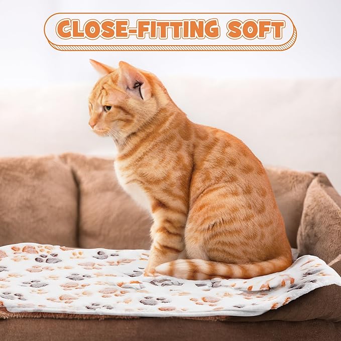 Tegeme 12 Pcs Pet Blankets 30 x 20 Inch Soft Fluffy Fleece Dog Cat Warm Paw Print Pattern Blankets Flannel Throw for Pets Dog Puppy Cat(White)