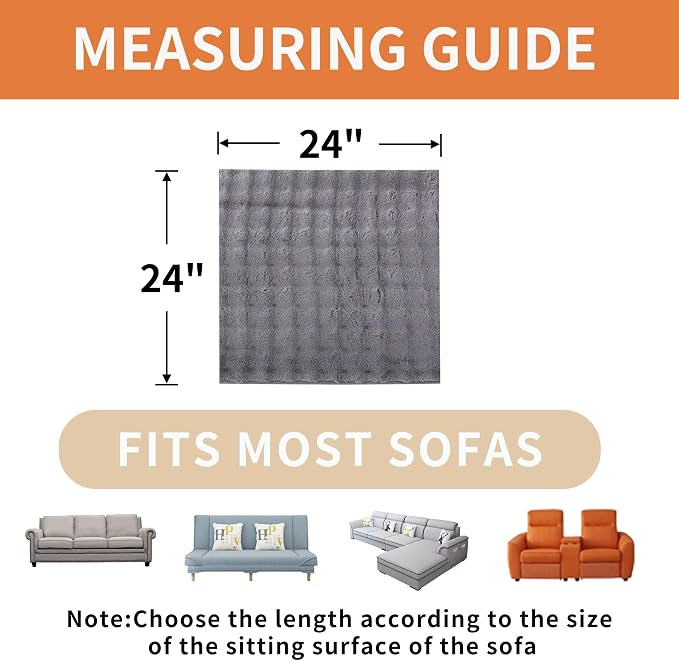 Waterproof Dog Bed Cover Non Slip Couch Covers for Dogs Washable Soft Faux Fur Sofa Cover Couch Covers for 3 Cushion Couch Sofa Pet Friendly (Grey, 24" x 24" 2 Pack)