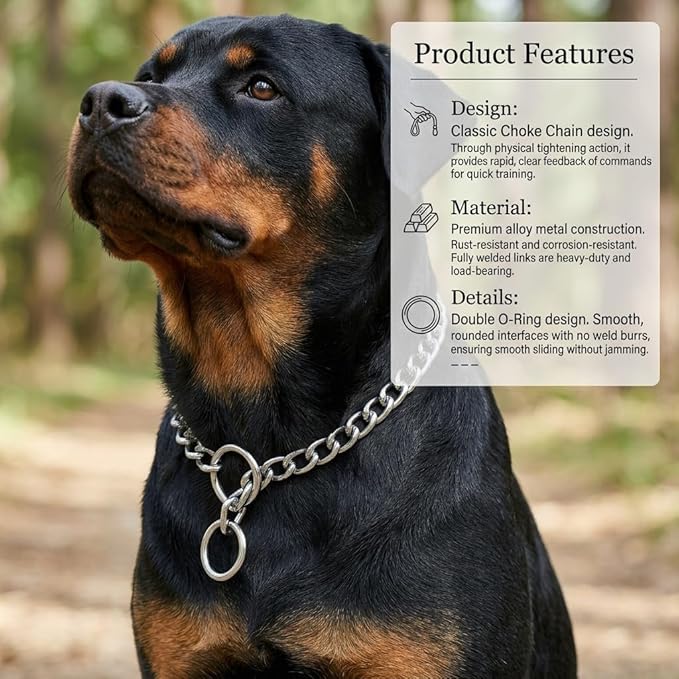 Freezx Chain Choke Collar for Dogs, Adjustable Metal Dog Training Choke Collars, Slip P Chains Alloy Steel Weather Proof Necklace for Small Medium Large Dogs (XL, Diamete-4.0mm,Neck max 22 inch)