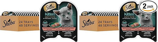 Sheba Perfect Portions Kitten Wet Food,Pate Cat Food Wet Entree,Salmon Recipe,2.6 oz. Twin-Pack Trays (,48 Servings),24 Count (Pack of 2)