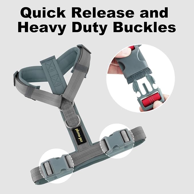 Plutus Pet No Pull Dog Harness, Adjustable Nylon Harness with Soft Padding, Reflective and Heavy Duty Dog Harness for Small, Medium, Large Dogs(Gray, L)