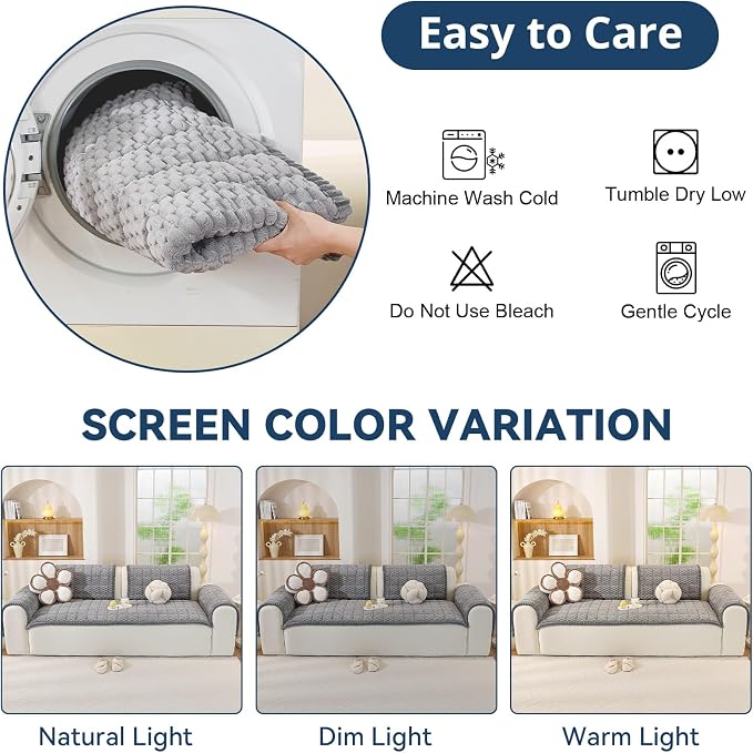 OstepDecor Couch Cover for Dogs, Washable Non Slip Sofa Cover for Pets, Soft Couch Covers for Sofa, Loveseat and Sectional, Furniture Protector Against Pet Hair & Scratches (35.4" x 35.4", Grey)