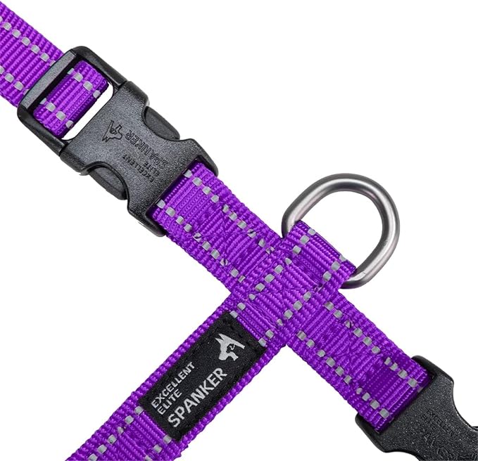 EXCELLENT ELITE SPANKER No Pull Dog Harness Reflective Nylon Vest L-Shaped Adjustable Easy Pet Harness for Small Medium Large Breeds Dogs Walking Training Black Red(Purple-XL)