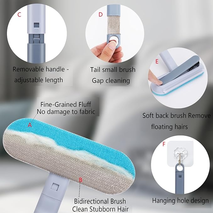 No Kneeling Pet Hair Remover – 4-in-1 Reusable Tool for Dog & Cat Hair, Standard Handle (17.7") for Furniture & Car Seats – Back-Saver, 1-Pack
