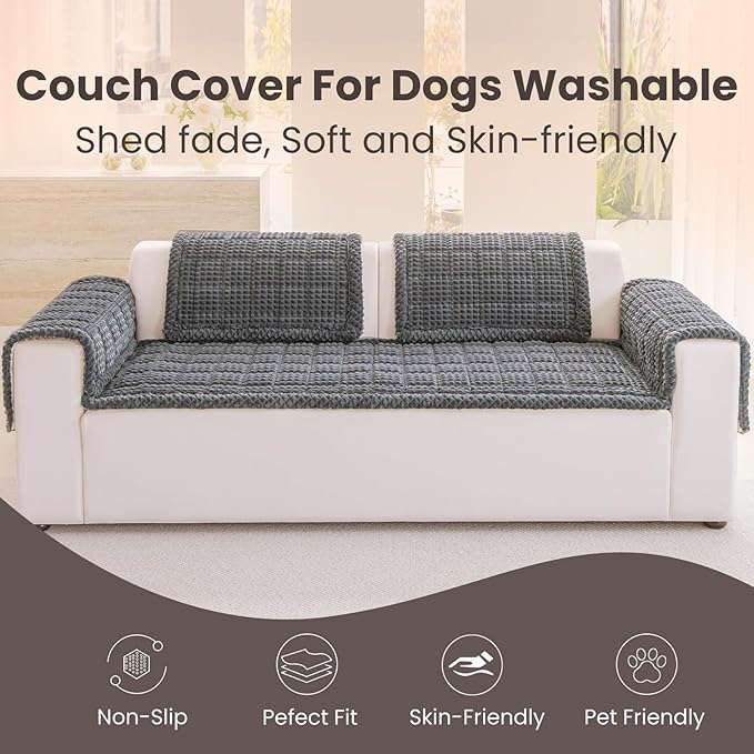 Couch Cover for Dogs Washable, Non-Slip Pet Couch Covers for Sofa, Fuzzy Dog Couch Cover Blanket, Thick, Soft, Plush Couch Cushion Covers for Sofa Protector (Dark Gray, 27.6" x 59"/70 x 150cm)
