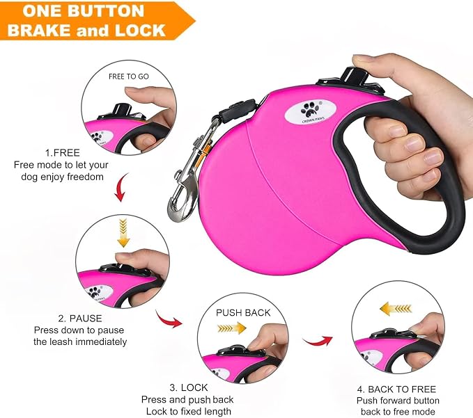 13ft Retractable Dog Leash for Small Breed Dogs up to 22 lbs with a Detachable Chew Proof Extender Wire Ropes (Pink S)