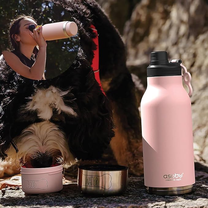 asobu Dog Barky Bottle – Insulated Stainless Steel Water Bottle with 2 Removable Dog Bowls for Food, Treats & Water – Pet-Friendly Travel Bottle for Hiking, Road Trips & Outdoor Adventures