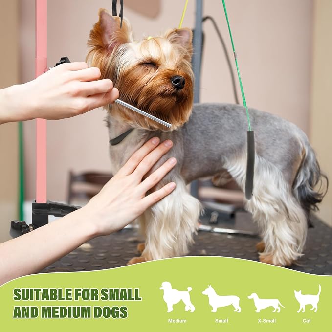getlstub Dog Grooming Arm with Pet Grooming Hammock, 35" Pet Grooming Table Arm with Adjustable No Sit Haunch Holders, Dog Grooming Stand with Loop Noose for Small and Medium Pets, Pink