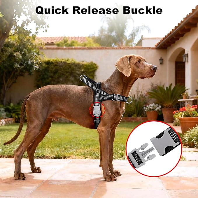 No Pull Dog Harness with Handle, Adjustable Soft Mesh Padded Reflective Walking Harness with Front Clip for Small Medium Large Dogs – Quick Fit No Escape for Training and Hiking (Black, M)