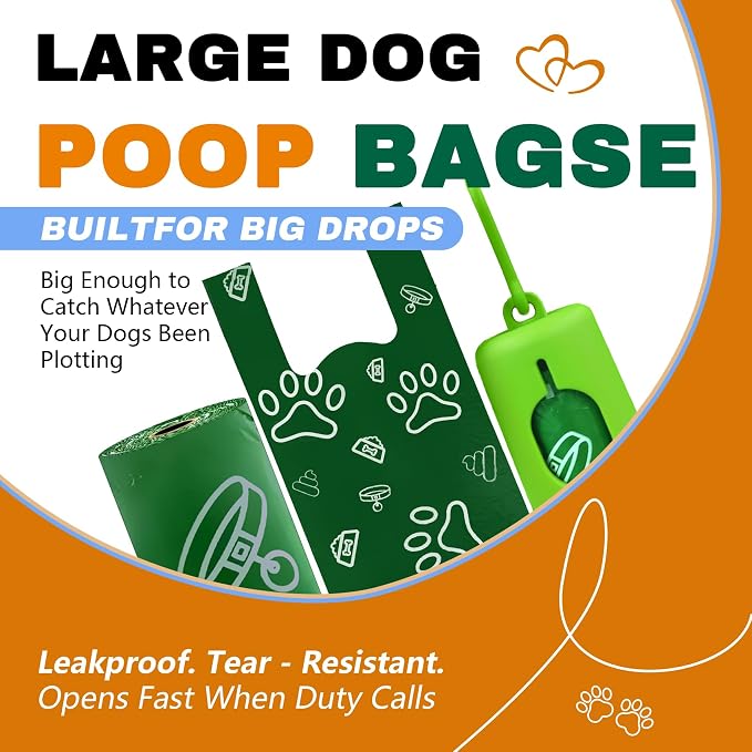 225 Count Scented Dog Poop Bags with Handles & Free Dispenser - Extra Thick, Leak-Proof poop bags for dogs for Large Dogs (14"x7") - Extra thick poop bag scented rolls