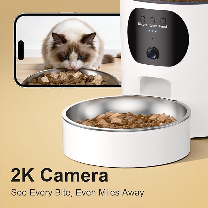 Automatic Cat Feeder with 2K Camera, 5G/2.4G WiFi 6.5L Smart Pet Feeder for Cat & Small Dog, Automatic Dog Feeder with Night Vision, 2-Way Audio, Motion Detection, Feeding Schedule & App Control