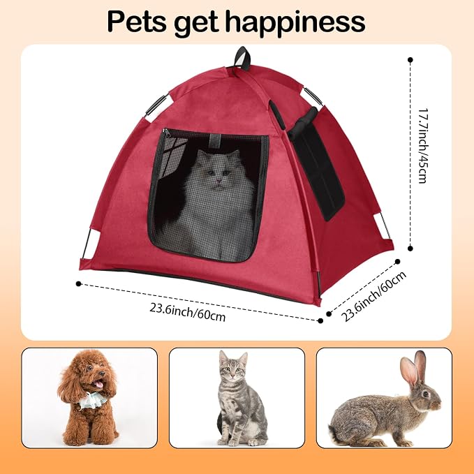 Portable Pet Tent, Full-Enclosure Zippered Mesh, Indoor & Outdoor | Easy-flex poles, tool-free. Tear-resistant. Anti-tip. 5+ colors. For cats, small dogs. 60x60x45cm, 390g