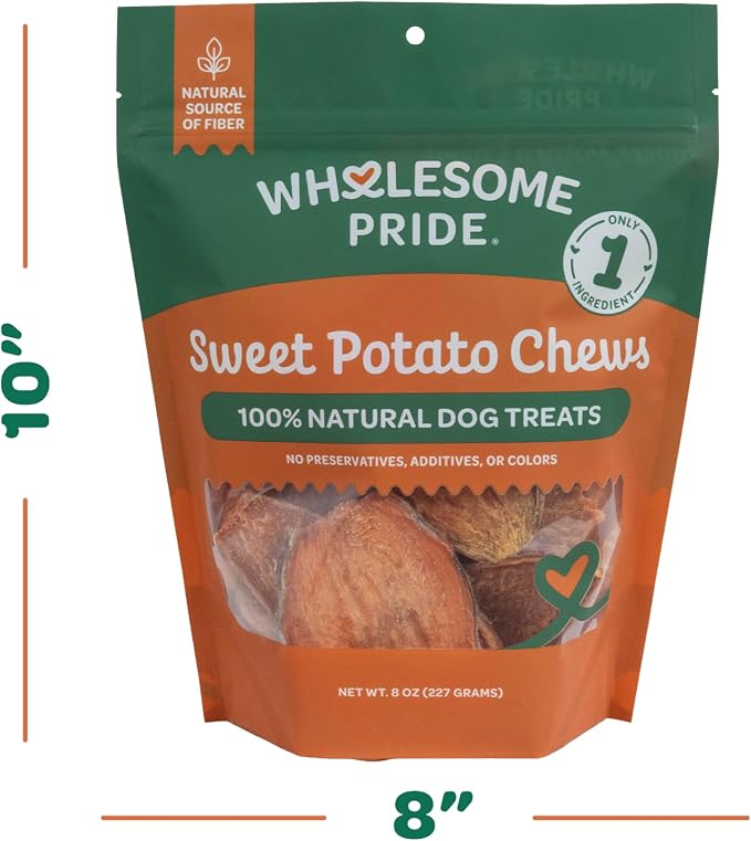 Wholesome Pride Healthy Sweet Potato Chews – Sensitive Stomach Dog Treats, No Preservatives, Single-Ingredient, No Grain, 8 oz