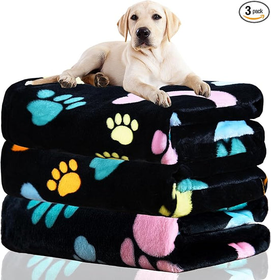 Rezutan Dog Blankets for 3 Pack Large Medium Pet Cat, Soft Fuzzy Washable Blanket, Comfort Flannel Suitable for Dogs Kennels & Beds, Sofas, Furniture, Gifts Puppy Essentials, 41 x 31 inch, Black