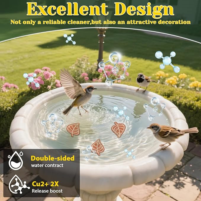 5Pcs Bird Bath Copper Disk 99.99% Pure Copper Purification Disk 0.6mm for Clean Water via Natural Physics Universal Fit for All Season Outdoor Birdbaths,Bowls and Garden Fountains(Leaf)