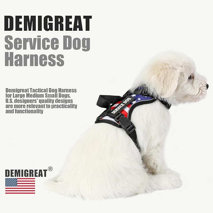 Service Dog Harness, Reflective Dog Vest Harness with 5 PCS Patches, Adjustable Soft Oxford Pet Harness, Inner Layer Mesh, Easy to Control for Dogs (USFLAG, Small (Pack of 1))