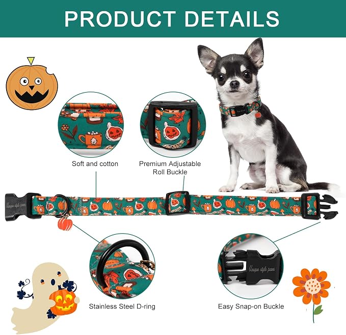 Unique style paws Dog Collar Plastic Buckle with Pendant Halloween Pumpkin Party Puppy Collars for Small Medium Large Boys Girls Dogs