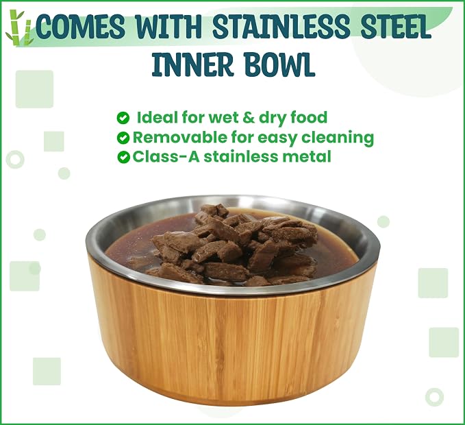 Elevated Dog Bowls for Large Breed - (15-Inch High) Raised Food/Water Bowl with Stand - Bamboo-Steel, Dry/Wet Food Suitable
