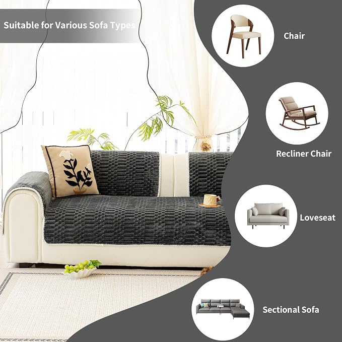 Plush Warm Sofa Covers Washable, Funny Fuzzy Couch Cover for Dogs Washable, Non-Slip Couch Covers for Recliner, Soft Sofa Slipcover for Pet & Kid(1PC, Dark Grey, 28"×28", Single Seater)