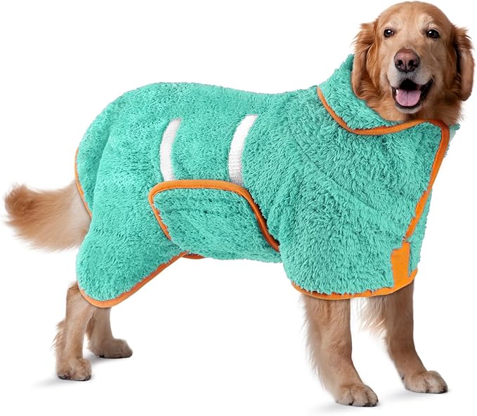 Bienbee Dog Bathrobe, Quick Drying Super Absorbent Pet Robes for Small Medium Large Dogs, Drying Coat for After Bath & Swim, Warm & Cozy Dogs Towels, Dog Puppy Bath Supplies, Lake Green XL