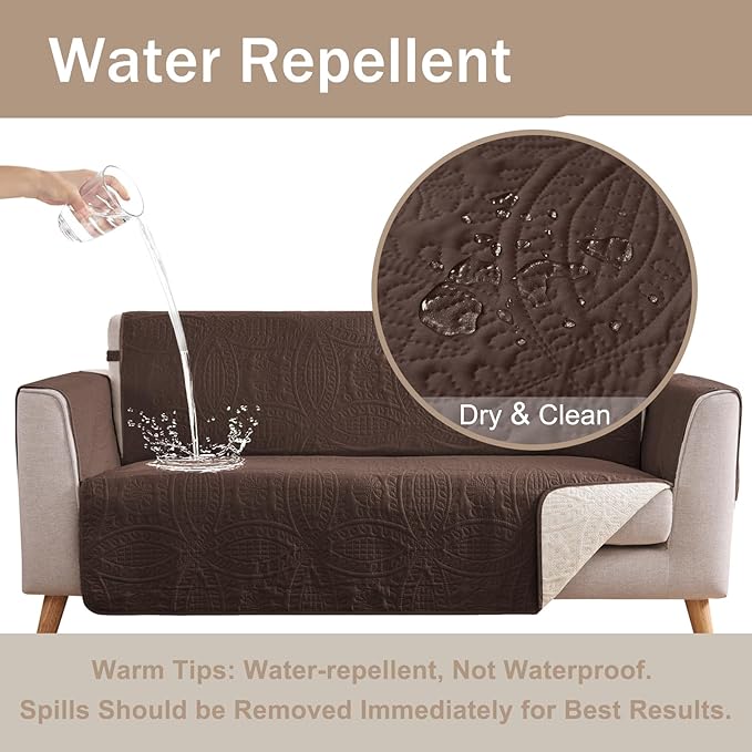 Quilted Grand Sofa Covers Washable, Couch Cover for Large Sofa, Soft Cozy Couch Protector for 4 Cushion Couch, Oversized Grand Sofa Slipcovers Water-Repellent (Grand Sofa 88", Chocolate)