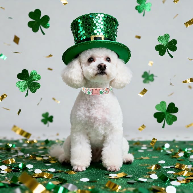 St. Patrick's Day Dog Collar for Large Dogs - Lucky Clover Pastel Dog Collars, Irish Spring Shamrock Pet Collars, Adjustable Heavy Duty Dogs Collar with Metal Buckle L