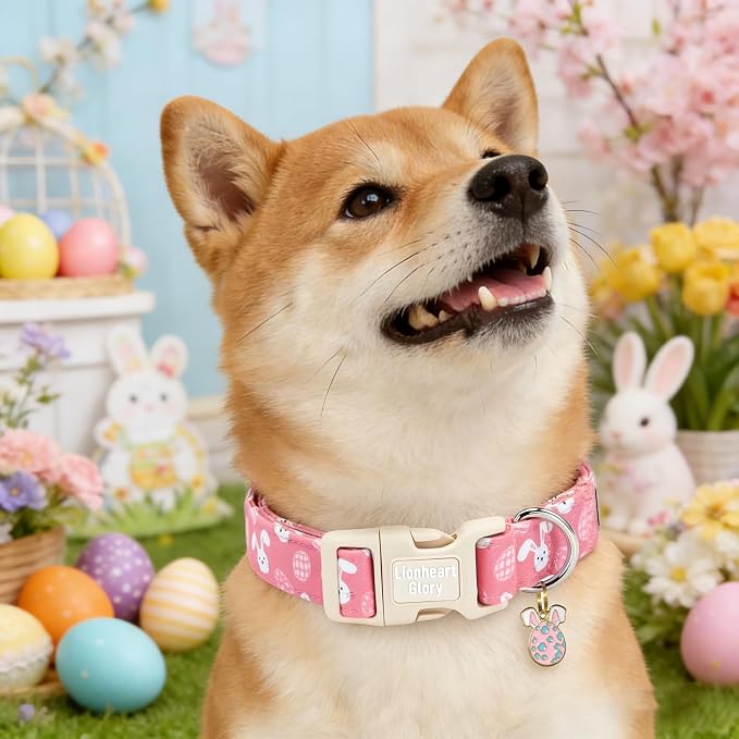 Lionheart glory Easter Day Dog Collar - Dog Collars Soft Adjustable Buckle Cute Easter Rabbits Pattern Pink Male Female Spring Bunnies Pet Collars for Small Dogs Puppy