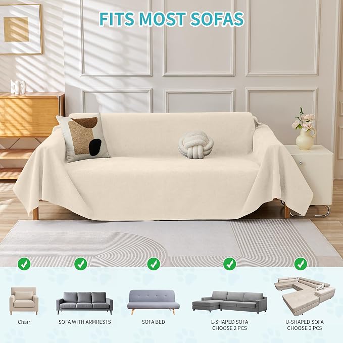 Warmstar Couch Protector from Cat Claws, Waterproof Couch Cover Anti Slip,Couch Cover 3 Cushion Sofa Washable,Anti-Scratch Pet Sofa Cover Heavy Duty,91"X134", Beige