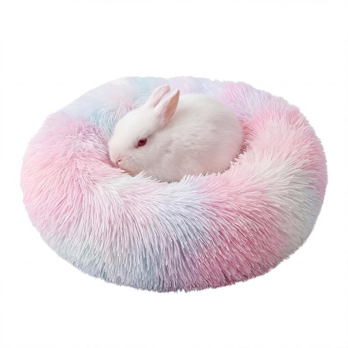 Guinea Pig Bed 11.8 Inch for Small Animal，Washable Small Animal Beds，Hideout Soft & Comfortable Donut Bed for Dwarf Rabbits/Hamster/Hedgehog/Ferrets,Rainbow