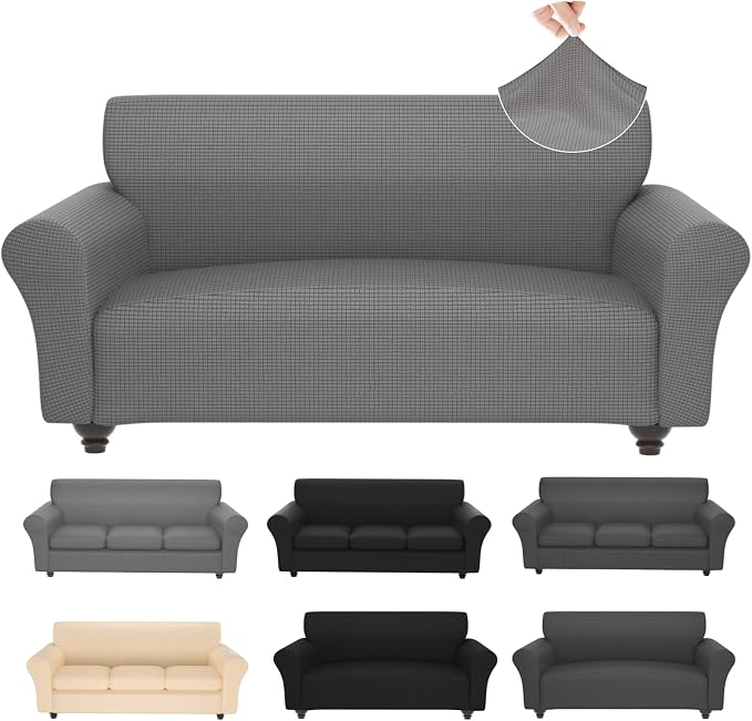 Stretch Couch Covers for 3 Separate Cushion Couch Sofa -Living Room Couch Sofa Cover,Washable Sofa Slipcover,Pet Friendly Furniture Protector with Elastic Bottom,Universal Fit for Home(Gray,Sofa)