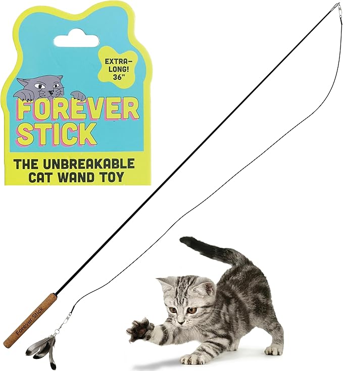 Forever Stick - The Unbreakable Cat Wand Toy, Durable Cat Toy Wand, Extra Long Cat String Toy, Cat Fishing Pole Toy for Bored Indoor Adult Cats, Cat Stick Toy, Cat Feather Wand, Cat Teaser Wand