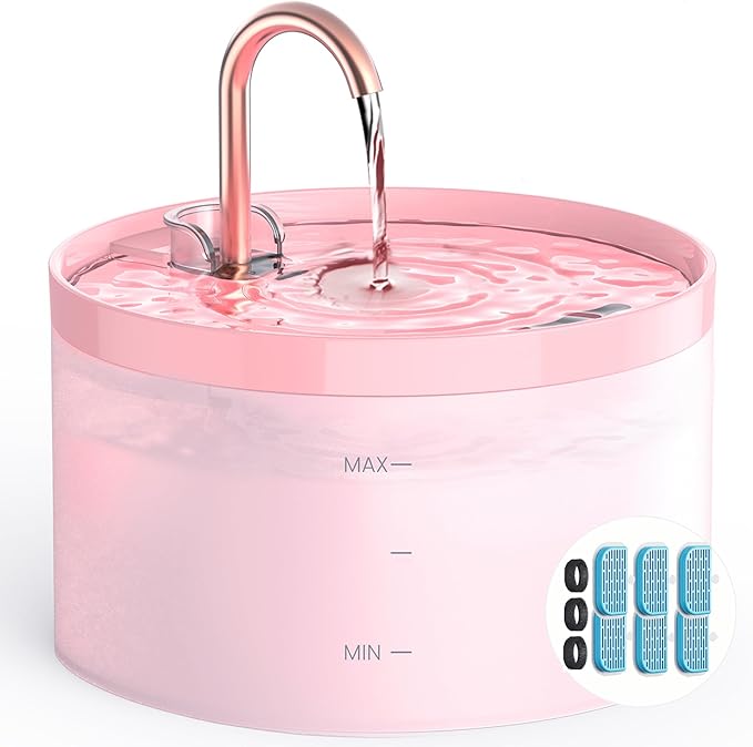 Cat Water Fountain for Cats Indoor: 67oz/2L GIOTOHUN Cat Fountain - Silent Pet Water Fountain for Drinking - Pink Cat Drinking Founttain - Faucet Pet Fountain - Contains 6 Filters + 3 Sponges
