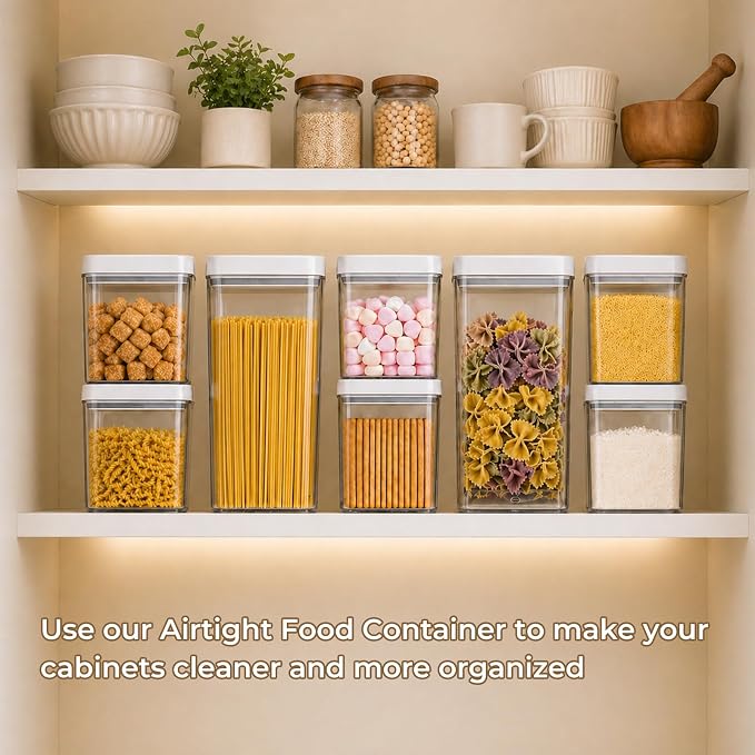 UFORU Food Storage Containers with Twist-lock Lids, 4-Set 0.7/1.3/1.8/2.6QT Airtight Food Storage Containers, Stackable Kitchen Pantry Organizer, Rotary Opening Containers for Flour, Cereal & Sugar
