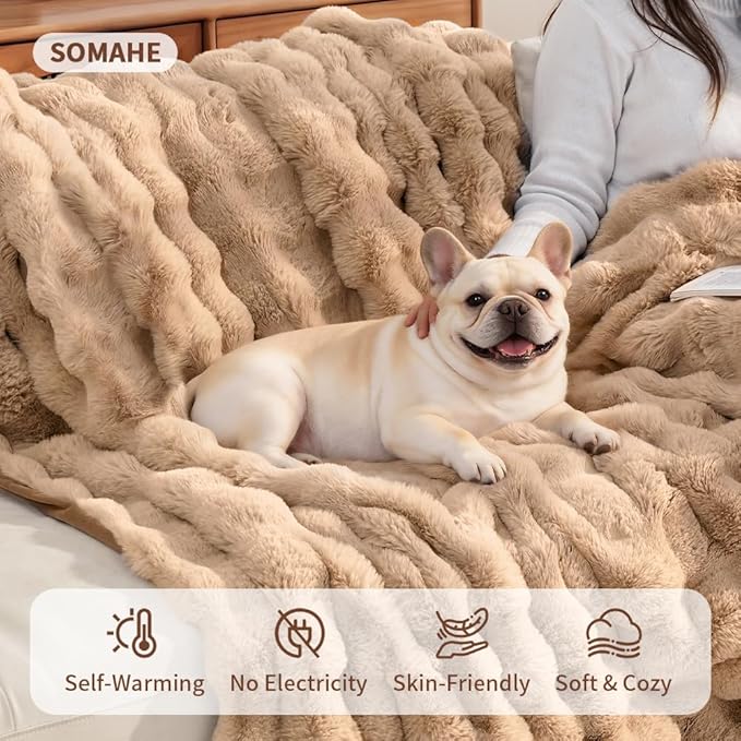 SOMAHE Pet Blanket, Reversible Sherpa & Bubble Fleece Pet Throw, Ultra-Soft Plush for Cats & Small Dogs, Machine Washable, Anti-Static, Warm & Cozy,28"×22" Inch Coffee