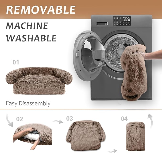 Calming Dogs/Cats Bed Mats, Dog Pad Washable Removable Couch Cover, Plush Long Fur Mat for Pets, Waterproof Lining, Perfect for Small, Medium and Large Dogs and Cats (Desert Brown, 36"x31")