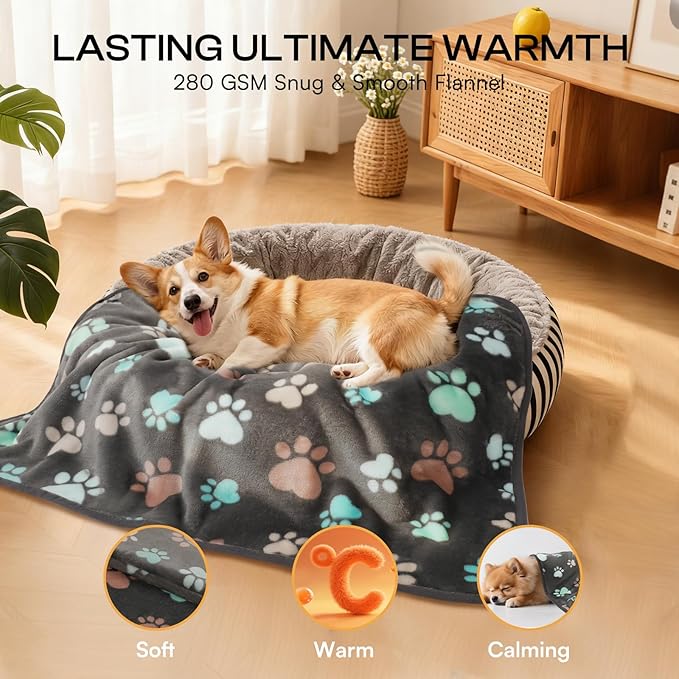 Luciphia 2 Pack 6 Dog Blankets Cat Soft Fluffy Fleece Pet Blanket Warm Cute Print Design Puppy Kitten Doggy Paw Small(23"x16")