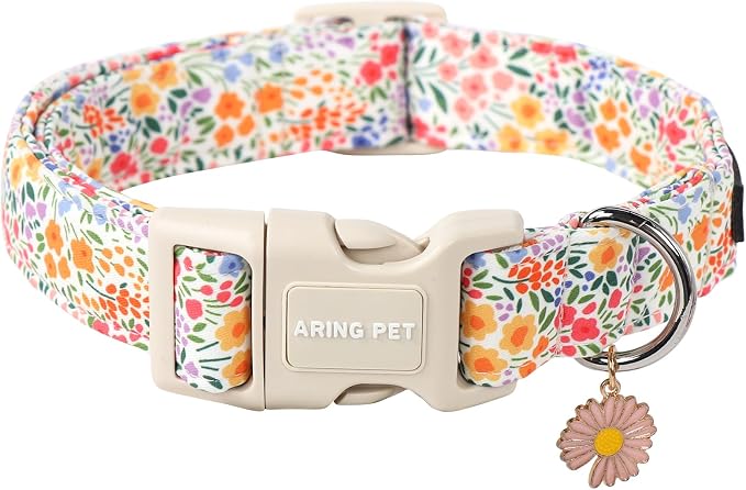 ARING PET Spring Summer Dog Collar-Cute Adjustable Cotton Floral Pet Collars for Puppy Small Medium Large Girl Dogs-M