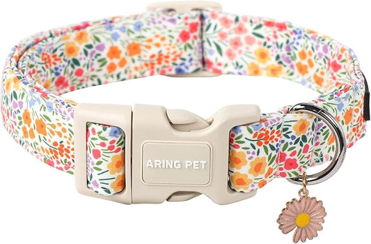 ARING PET Spring Summer Girl Dog Collar-Cute Dog Collars for Small Dogs, Adjustable Cotton Floral Pet Collars Puppy Collar for Small Medium Large Dogs
