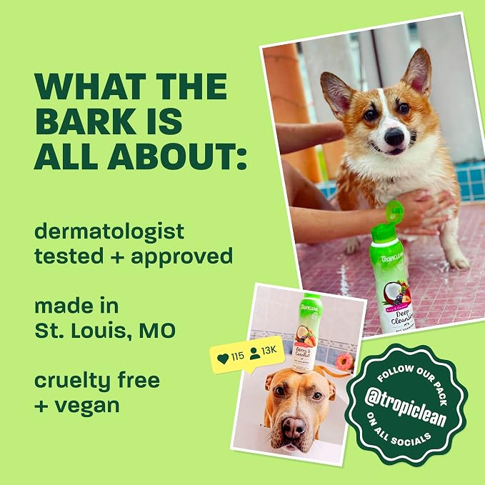 TropiClean Itch Relief Dog Shampoo, Powerful Odor Control, Long-Lasting Pineapple Scent, Puppy Safe, Made in The USA, Cat Friendly, 20oz.