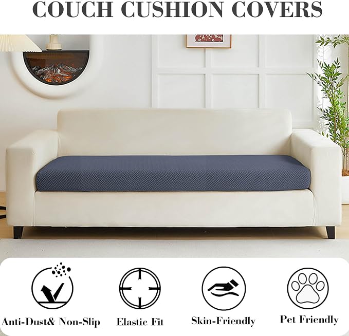 Couch Covers for 3 Cushion Sofa Pet Friendly Couch Cushion Covers Universal Sofa Covers Washable Stretch Slipcovers for Sectional Sofa (Texture Metal Gray,Large Triple Seat Cover)