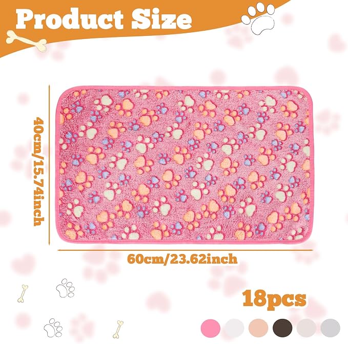 18 Pcs Dog Blankets for Small Dogs Washable Soft Fluffy Fleece Puppy Blankets Bulk for Pets Cute Paw Printed Throw for Indoor Cats Kitten Crate (23 X 16 Inch)