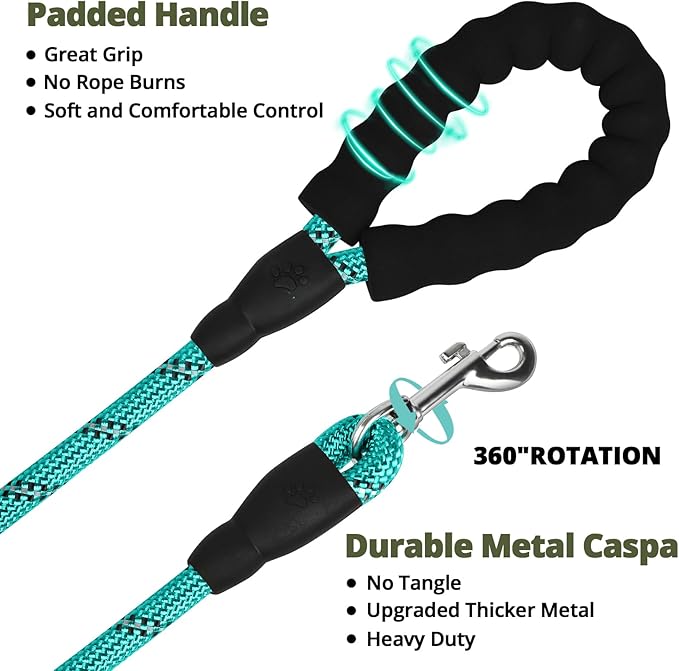 jenico Long Dog Leash 20FT: 3/8'' Heavy Duty Rope Leashes for Dogs Training with Lockable Hook Reflective Threads Bungee and Padded Handle - Dog Lead for Large Small Medium Dogs Outside Walking