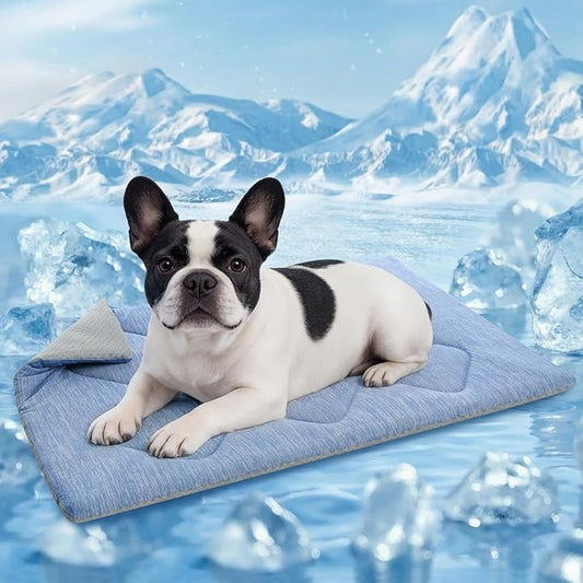 Queenmore Dog Cooling Mat, Cool Dog Mat, Portable Flat Pet Pads for Dogs, Materials Safe, Washable Non-Slip Cooling Pet Pad for Puppy in Summer (Blue Diamond, Medium(31" x 19"))